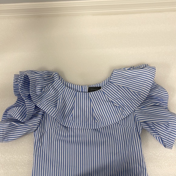 Gracia blue stripe ruffle shoulder top - Picture 11 of 13